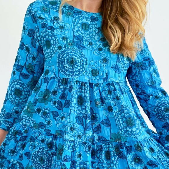 Zara Floral Print Tiered Dress Blue Size Small - Picture 6 of 16